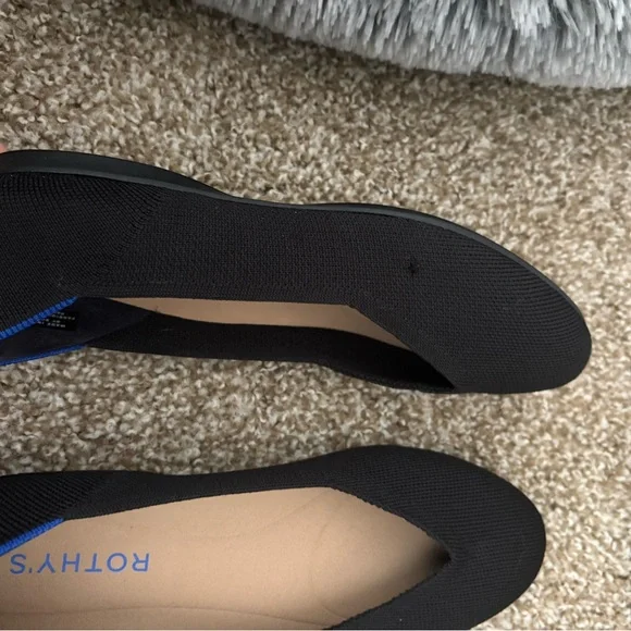 Rothy's The Daily Flat Black Knit Ballet Flats with Blue Heel Trim - Picture 7 of 11
